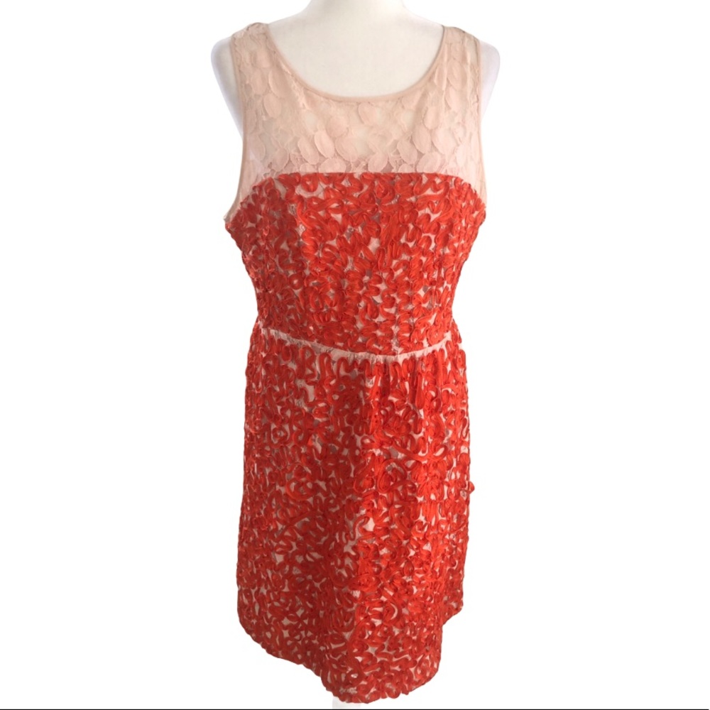 Trina Turk Dress Peach lace Orang ribbon embellish